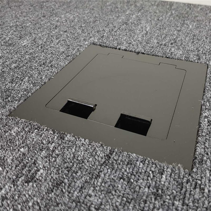 Floor Outlet Box 2 Power 3 Data Stainless Steel Black Flush lid (Square Edge) 145 Series
