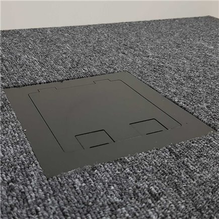 Floor Outlet Box 2 Power 3 Data Stainless Steel Black Flush lid (Square Edge) 145 Series