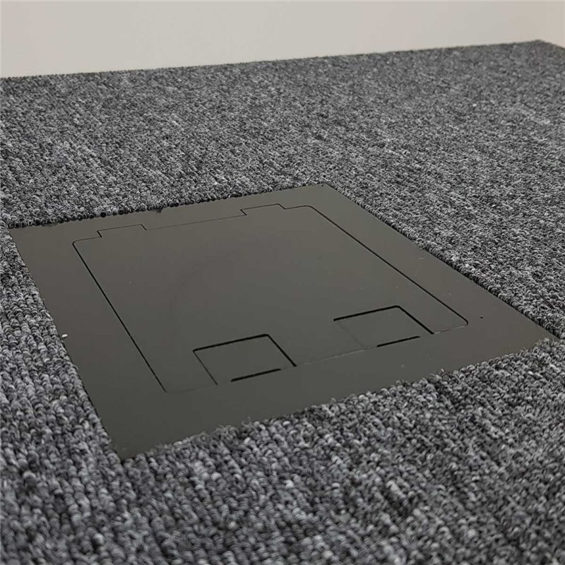 Floor Outlet Box 1 Standard GPO (2 X USB Charge) Stainless Steel Black Flush (Square Edge) 145 Series