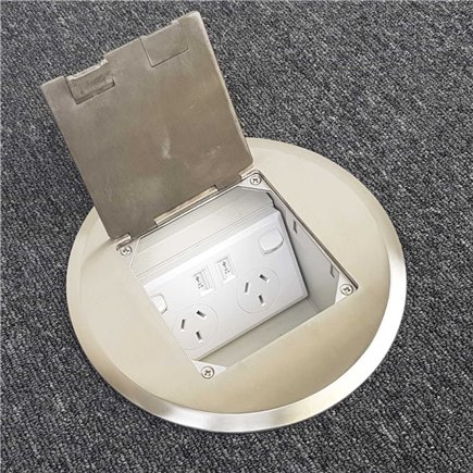 Shallow Floor Outlet Box 2 Power Stainless Steel Round Flush 145 Series