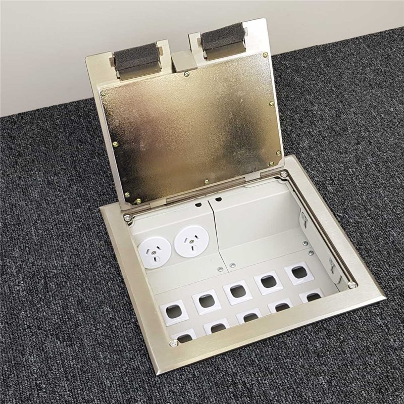 2 Power Stainless Steel Recessed Lid  Floor Outlet Box