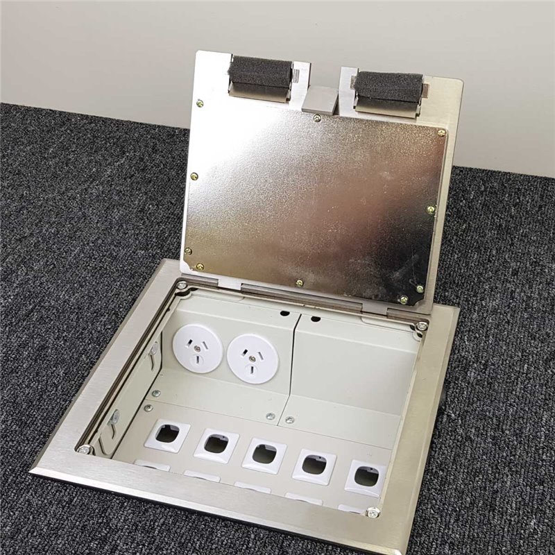 2 Power 10 Data Stainless Steel Recessed Lid  Floor Outlet Box