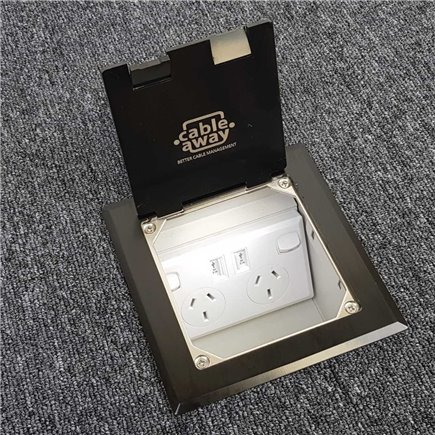 Floor Outlet Box 1 Standard GPO  USB Charge Stainless Steel Black Flush 145 Series
