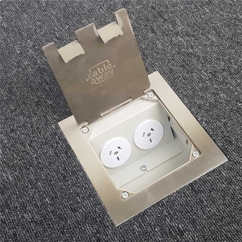 Shallow Floor Outlet Box 2 Power Stainless Steel Flush Square Edge 145 Series