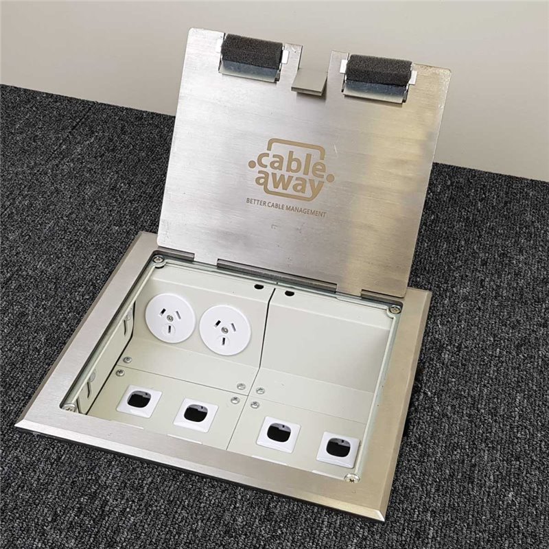 2 Power 8 Data Stainless Steel Flush Floor Outlet Box