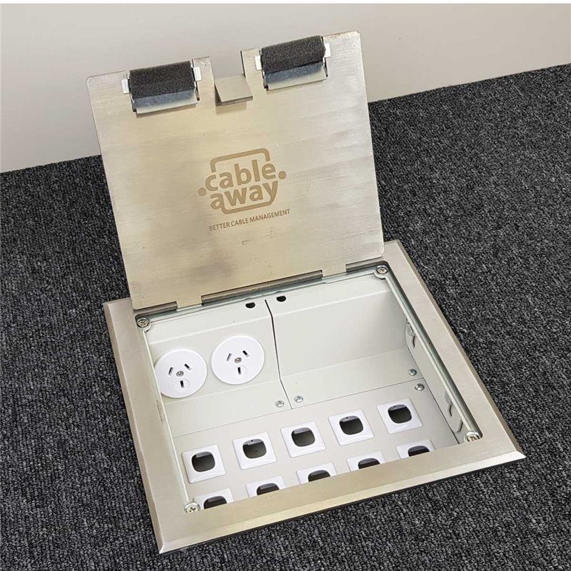 2 Power 10 Data Stainless Steel Flush Floor Outlet Box