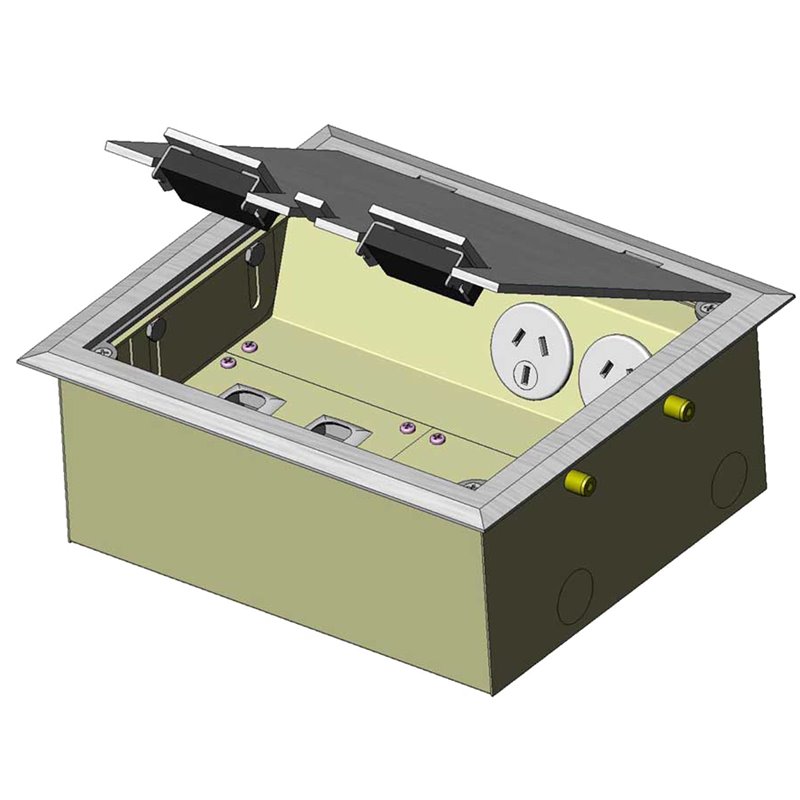 2 Power 10 Data Stainless Steel Flush Floor Outlet Box