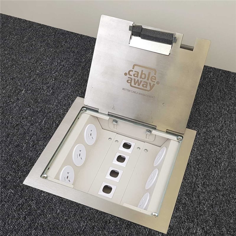 6 Power 5 Data Stainless Steel Flush Lid  Floor Outlet Box (Square Edge)
