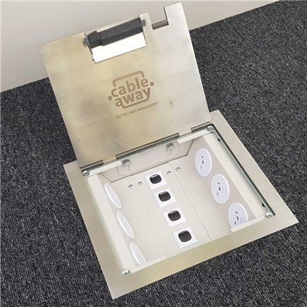 6 Power 5 Data Stainless Steel Flush Lid  Floor Outlet Box (Square Edge)