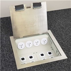 2 Power Stainless Steel Square Edge Flush Floor Outlet Box