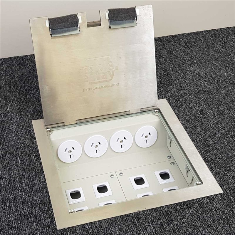 2 Power Stainless Steel Square Edge Flush Floor Outlet Box