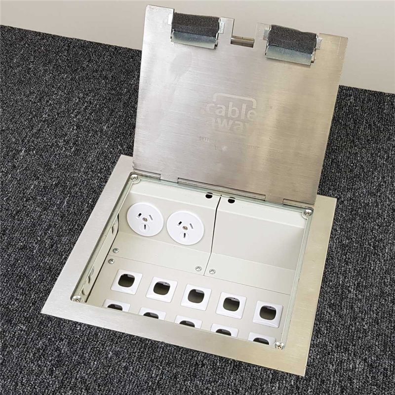 2 Power Stainless Steel Square Edge Flush Floor Outlet Box