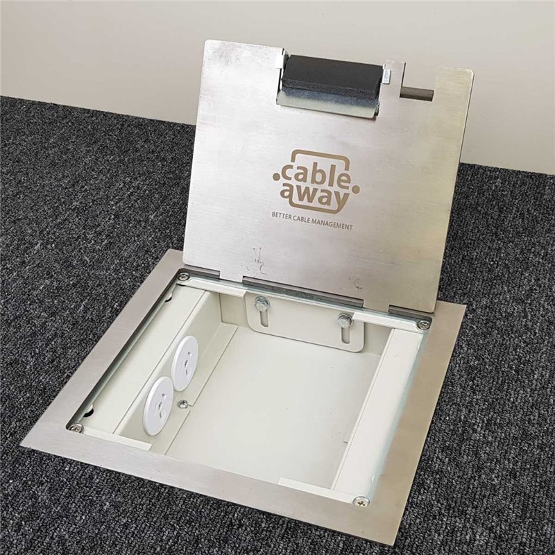 2 Power 6 Data Shallow Stainless Steel (Square Edge) Flush Floor Outlet Box