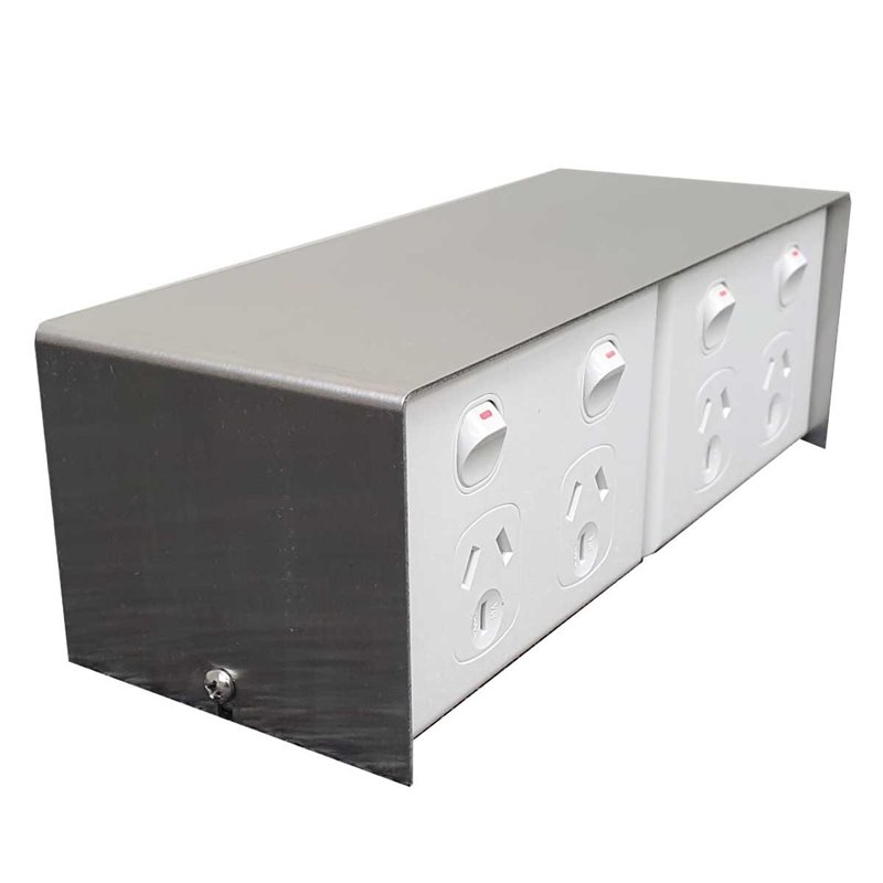 FP Series Floor Pedestal Outlet Box Stainless Steel 2 x DGPO & 4 x Data Provisions (BACK TO BACK)