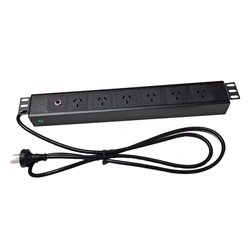 Horizontal Power Rail 6 x 10amp GPO 3m Lead 10amp 3pin plug