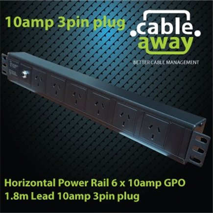 Horizontal Power Rail 6 x 10amp GPO 1.8m Lead 10amp 3pin plug