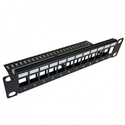 1RU 12 Port Unloaded Patch Panel 10" (Key Stone Jacks)