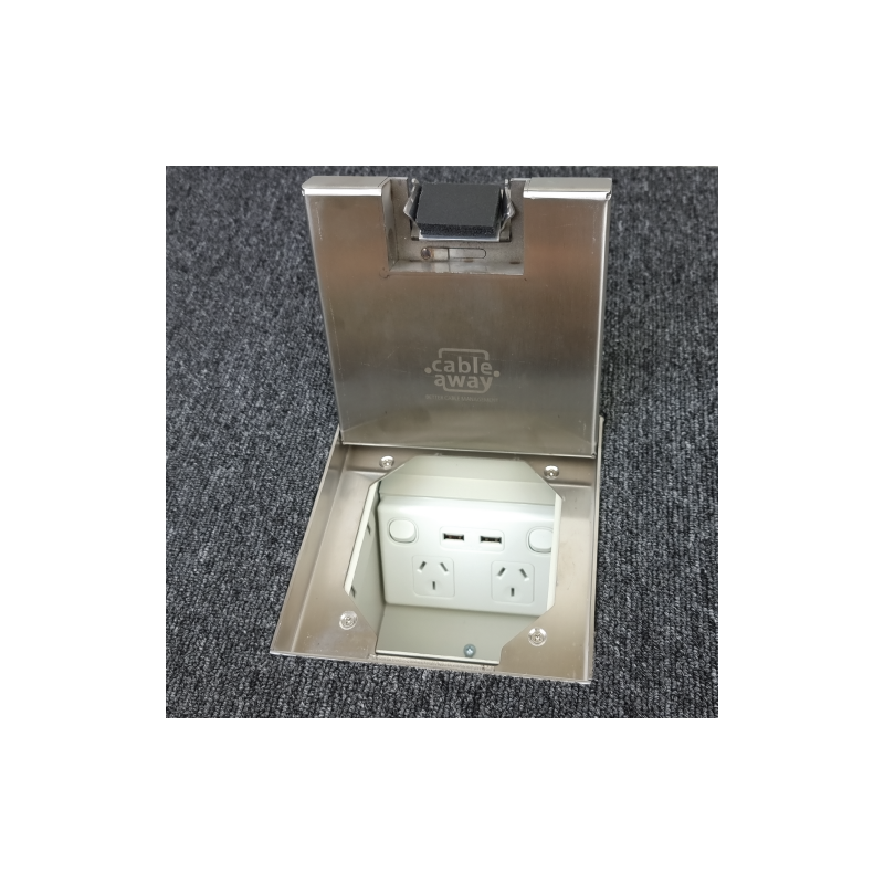 Floor Outlet Box 1 Standard GPO ( 2 x USB charge) 19mm Stainless Steel Recess lid 145 Series