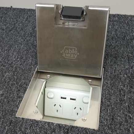 Floor Outlet Box 1 Standard GPO ( 2 x USB charge) 19mm Stainless Steel Recess lid 145 Series