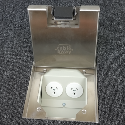 Shallow Floor Outlet Box 2 Power 19mm Stainless Steel Recessed Lid 145 Series