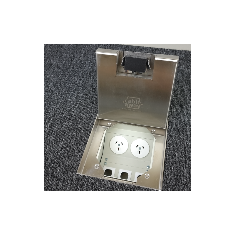 Floor Outlet Box 2 Power 19mm Stainless Steel Recessed Lid 145 Series