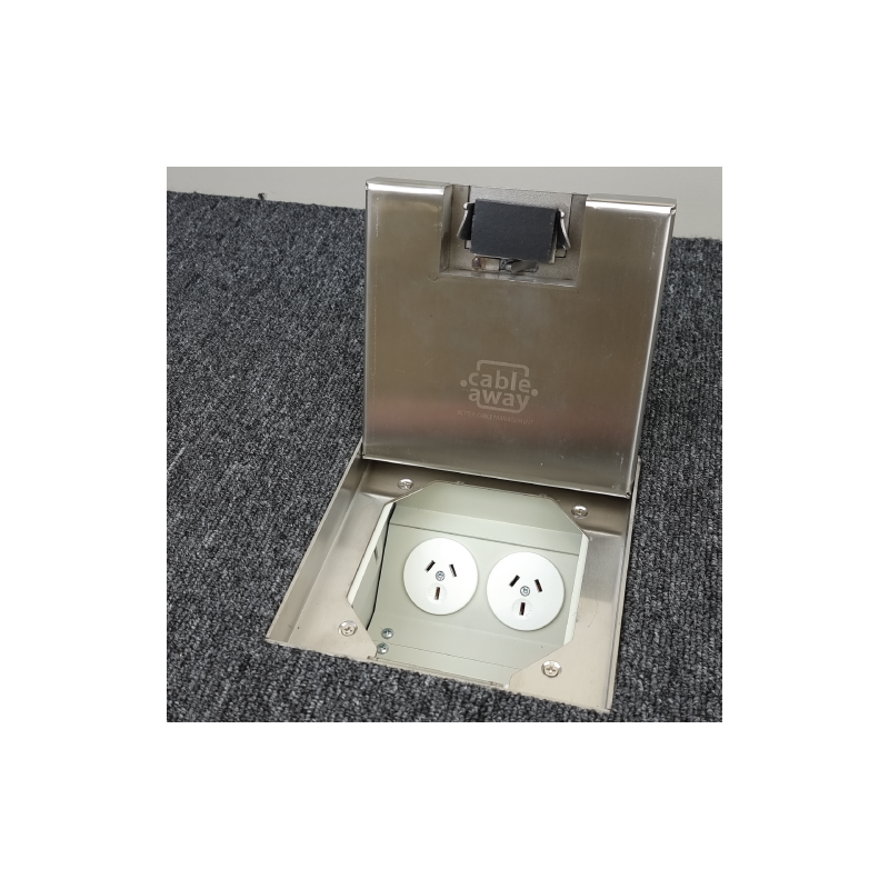 Floor Outlet Box 2 Power 19mm Stainless Steel Recessed Lid 145 Series