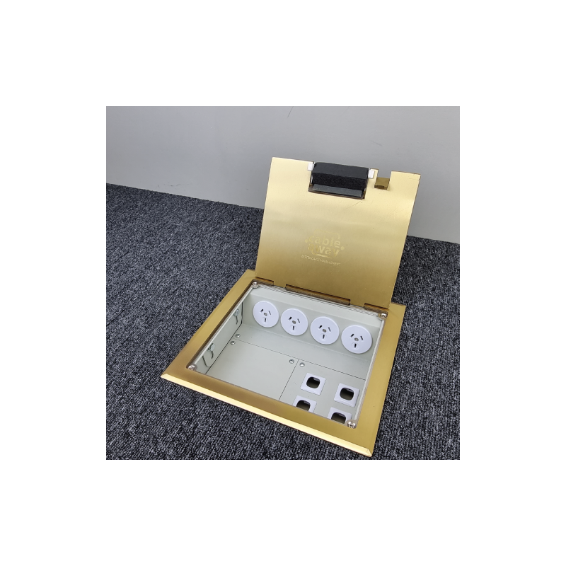 4 Power 4 Data Brass Flush Lid  Floor Outlet Box