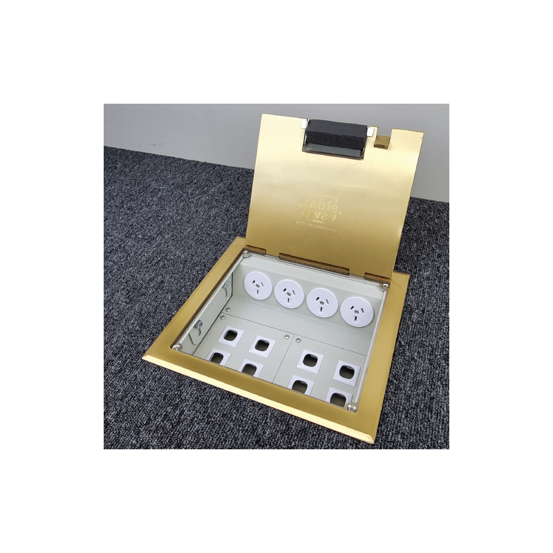 4 Power 8 Data Brass Flush Lid  Floor Outlet Box