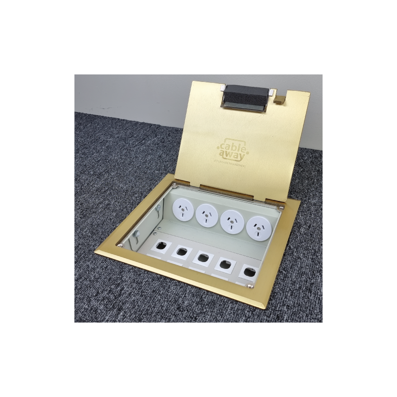 4 Power 10 Data Brass Flush Lid  Floor Outlet Box