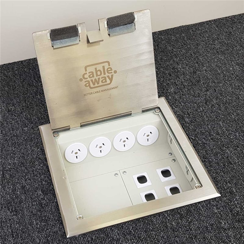 4 Power 4 Data Stainless Steel Flush Lid  Floor Outlet Box