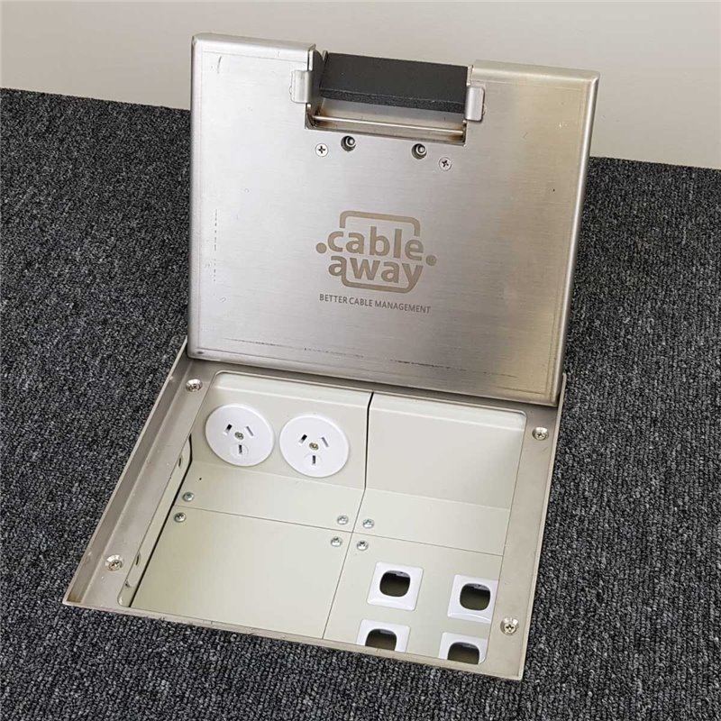 2 Power 4 Data Stainless Steel 19mm Recessed Lid  Floor Outlet Box