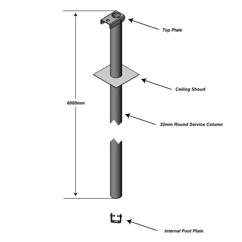 SERVICE POLE 32DIA x 6m 1 DIV ANODISED