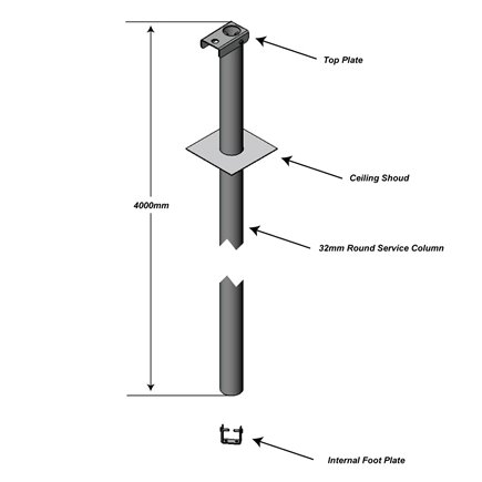 SERVICE POLE 32DIA x 6m 1 DIV SATIN BLACK