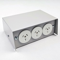 Pedestal Floor Box with 3 Power, 3 Data Provisions, Oyster Grey