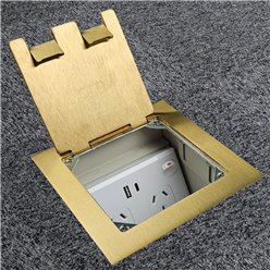 Floor Outlet Box 1 Standard GPO USB (1 X USB A & 1 X USB C) Brass Flush Square Edge Lid 145 Series 