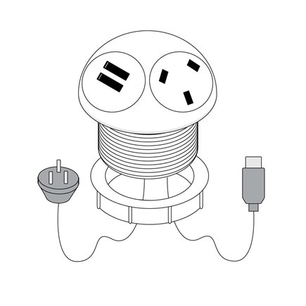 TD98 TABLE DOME COMPLETE WITH 1 X AUTO SWITCHED OUTLET 1 X HDMI 2 X USB TYPE A CHARGE