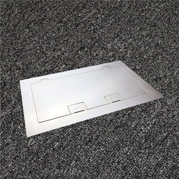 Floor Outlet Box 2 x 10amp Auto Swiched Outlets 3 x Data Provisions - Stainless Steel Flush Square Edge 245 Series (Shallow)