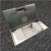Floor Outlet Box 2 x 10amp Auto Swiched Outlets 3 x Data Provisions - Stainless Steel Ressessed (19mm) 245 Series (Shallow)