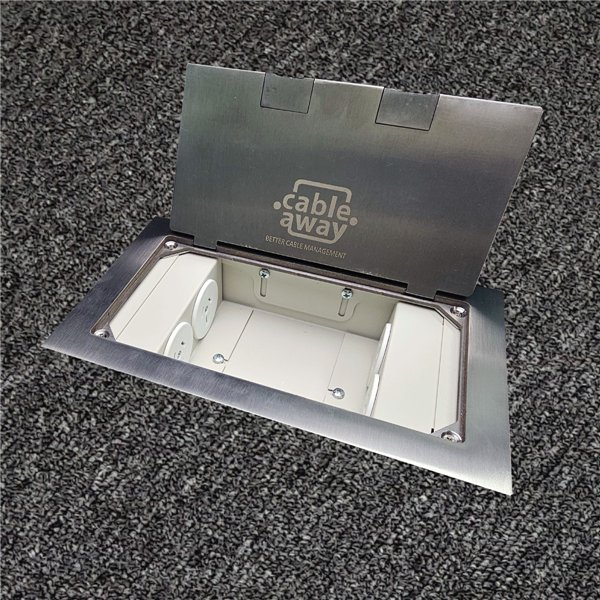 Floor Outlet Box 4 x 10amp Auto Swiched Outlets - Stainless Steel Flush Square Edge 245 Series (Shallow)