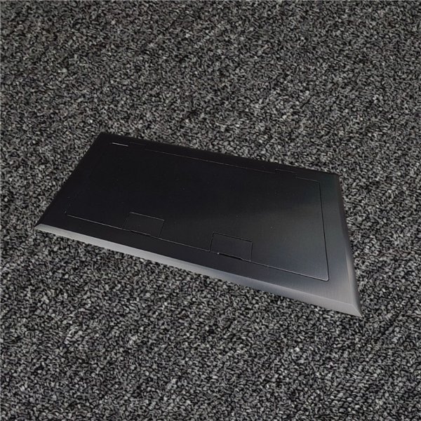 Floor Outlet Box 4 x 10amp Auto Swiched Outlets - Stainless Steel Black Flush Lid  245 Series (Shallow)