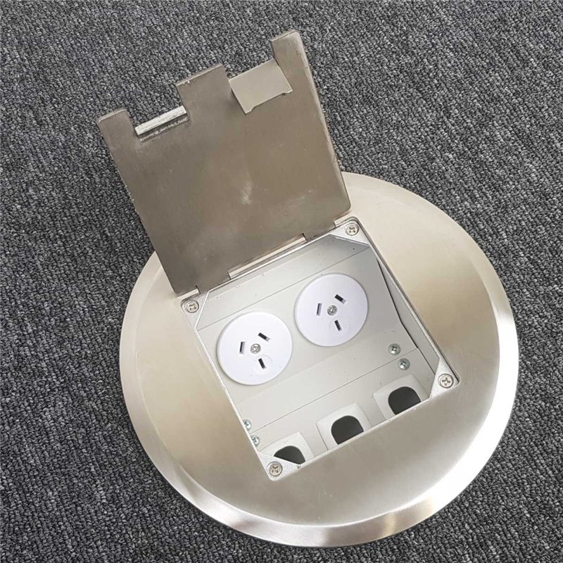 Floor Outlet Box 2 Power Stainless Steel Round Flush 145 Series