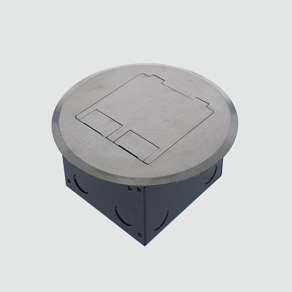 Shallow 65mm Floor Box with Square Edge Antique Brass Flush Lid, 2 x Power