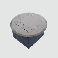 Shallow 65mm Floor Box with Square Edge Antique Brass Flush Lid, 2 x Power
