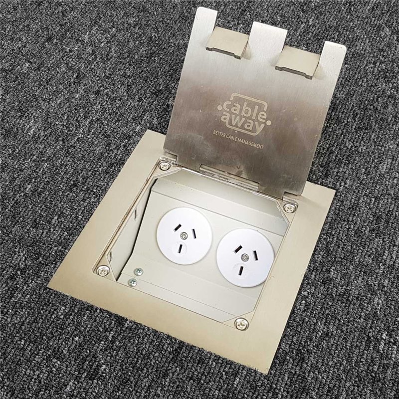 Floor Outlet Box 2 Power Stainless Steel Flush Square Edge 145 Series