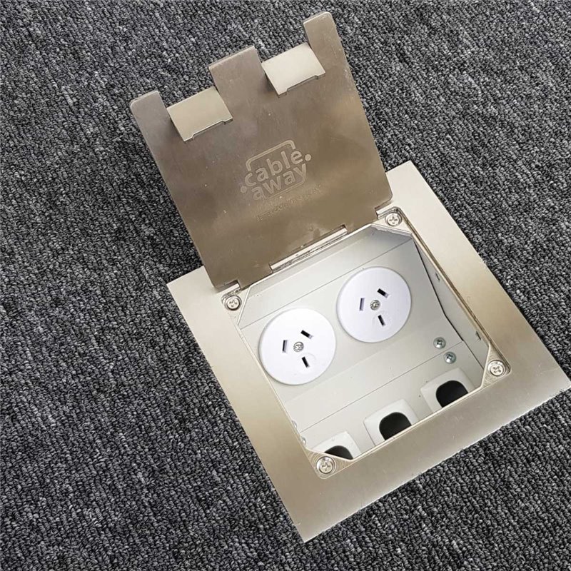 Floor Outlet Box 2 Power Stainless Steel Flush Square Edge 145 Series