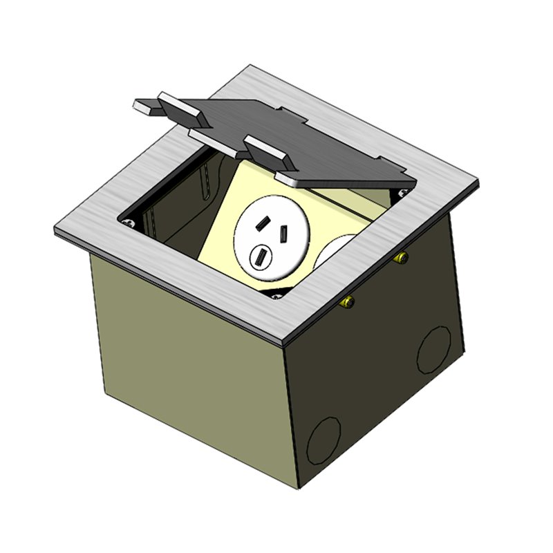 Floor Outlet Box 2 Power Stainless Steel Flush Square Edge 145 Series