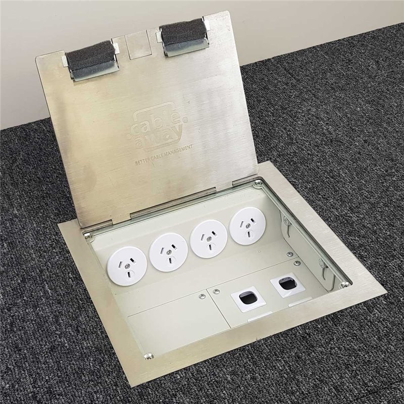 2 Power Stainless Steel Square Edge Flush Floor Outlet Box