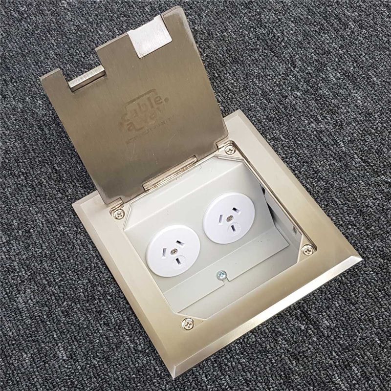 Shallow Floor Outlet Box 2 Power Stainless Steel Flush 145 Series