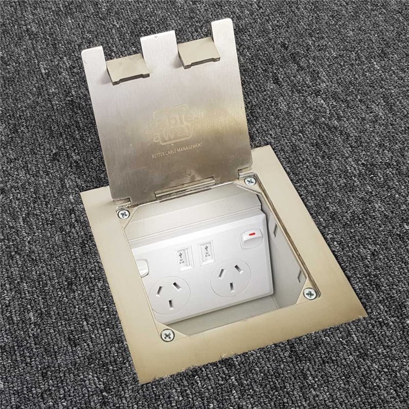 Floor Outlet Box 1 Standard Outlet USB Stainless Steel Flush Square Edge 145 Series
