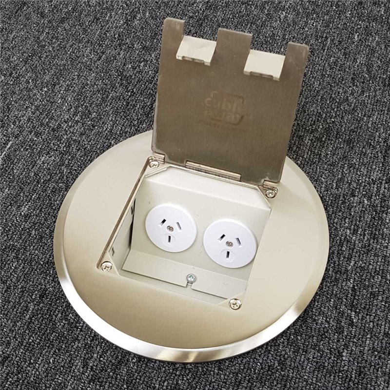 Shallow Floor Outlet Box 2 Power Stainless Steel Round Flush 145 Series